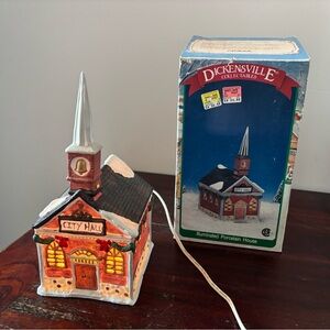 1990’s Dickensville Collectables Illuminated City Hall - Red, White, and Gray